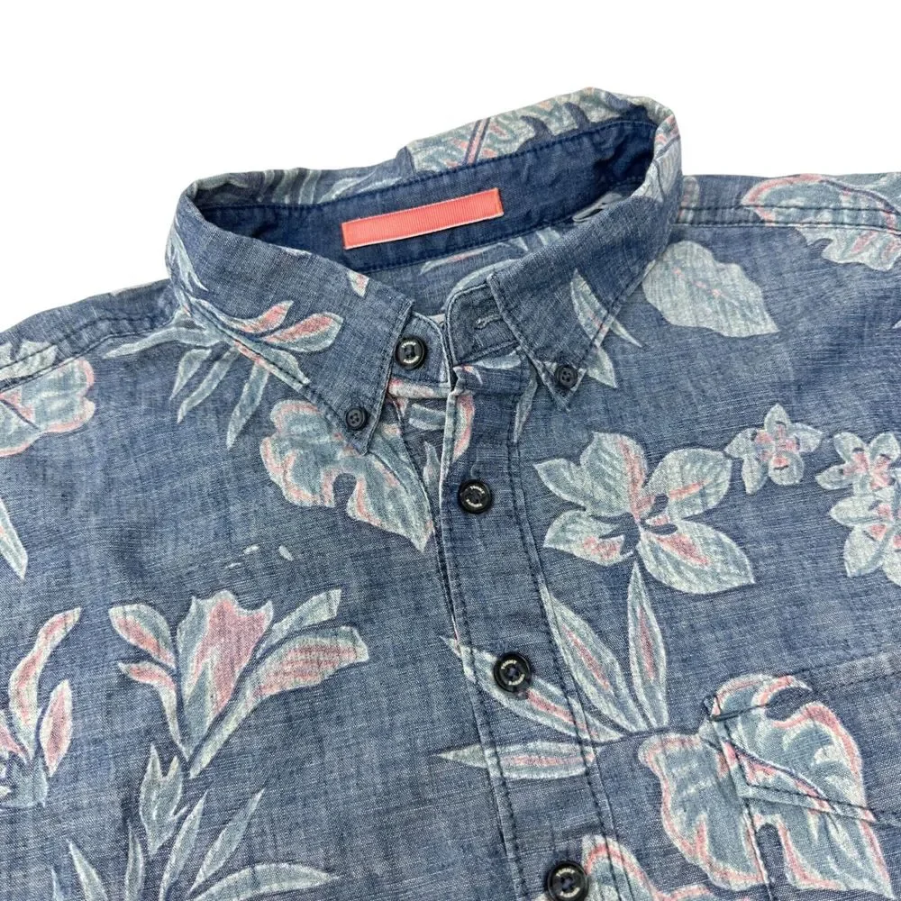 TOMMY BAHAMA Blue Pink‎ Hawaiian Tropical Cotton Short Sleeve Shirt Men's Medium